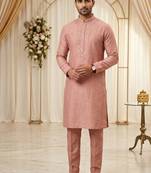 Peach soft heavy silk sequins embroidered kurta pajama