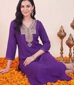 women ethnic motifs embroidered regular thread work kurta with trousers