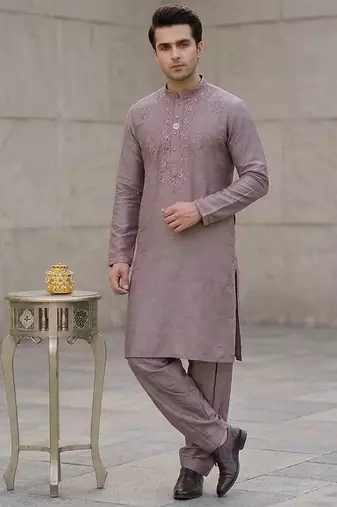 Peach soft heavy silk sequins embroidered kurta pajama