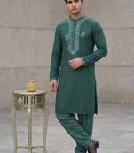 Green soft heavy silk sequins embroidered kurta pajama