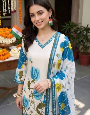 women floral printed regular cotton kurta with trousers & with dupatta 2