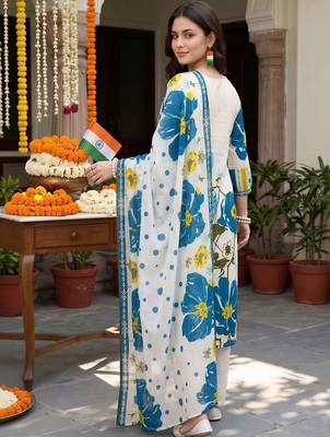 women floral printed regular cotton kurta with trousers & with dupatta 4