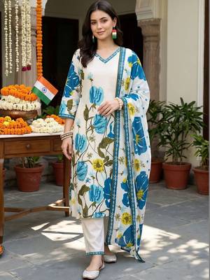 women floral printed regular cotton kurta with trousers & with dupatta 6