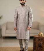 Olive soft heavy silk sequins embroidered kurta pajama