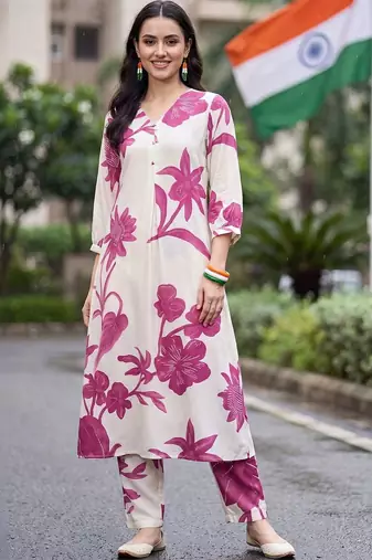 women floral printed regular kurta with trousers