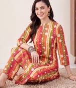 women printed cotton kurta with trousers