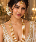 Pearl elegance kundan necklace set with tikka