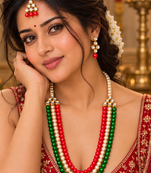 Heritage trio kundan pearl necklace set