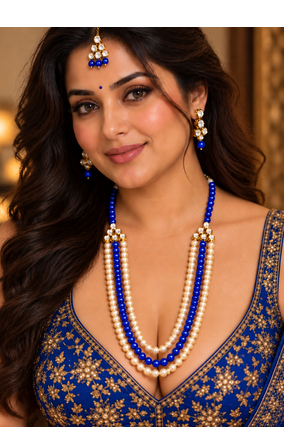 Blue grace three-layer kundan jewellery set 1
