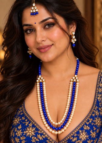 Blue grace three-layer kundan jewellery set