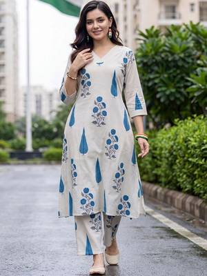 women floral printed regular kurta with trousers 6