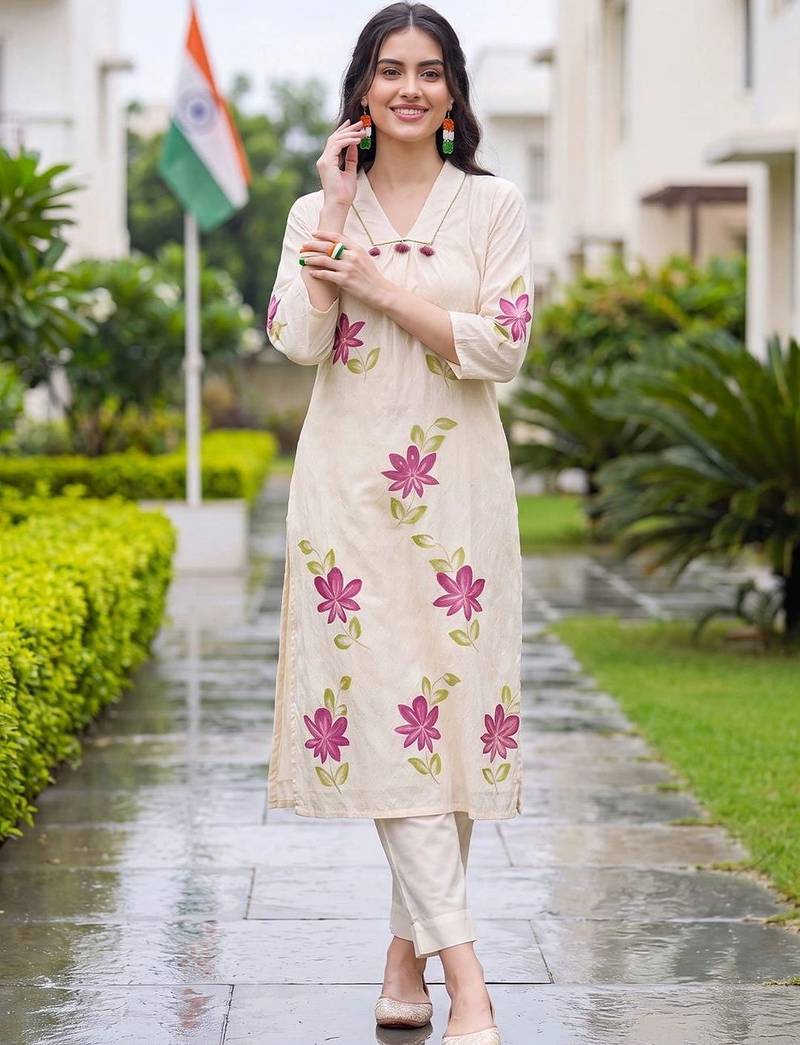 women floral printed regular cotton kurta with trousers & with dupatta