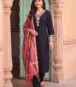 women ethnic motifs embroidered regular thread work kurta with trousers & with dupatta
