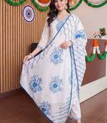 women ethnic motifs embroidered regular thread work cotton kurta with trousers & with dupatta