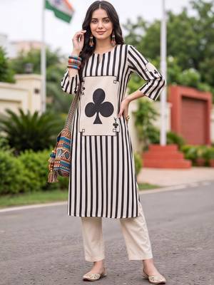 women printed regular cotton kurta with trousers 1
