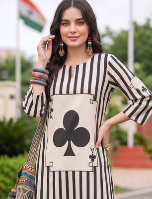women printed regular cotton kurta with trousers 2