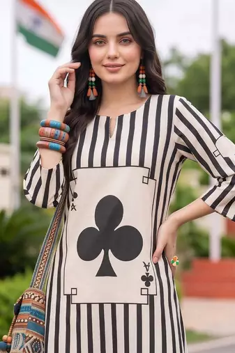 women printed regular cotton kurta with trousers