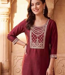 women ethnic motifs embroidered regular thread work liva kurta with trousers