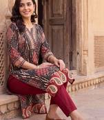women ethnic motifs printed regular cotton kurta with trousers