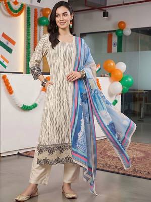 women ethnic motifs printed regular kurta with trousers & with dupatta 1