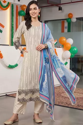 women ethnic motifs printed regular kurta with trousers & with dupatta