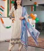 women ethnic motifs printed regular kurta with trousers & with dupatta