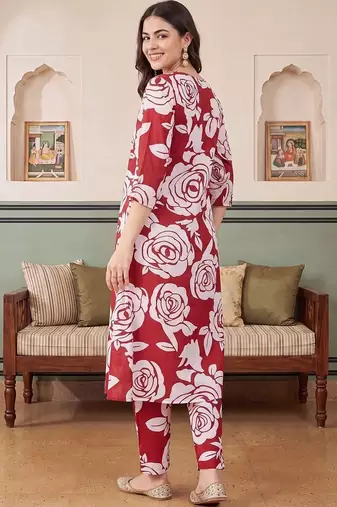 women floral printed regular cotton kurta with trousers
