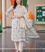 women ethnic motifs printed regular cotton kurta with trousers & with dupatta