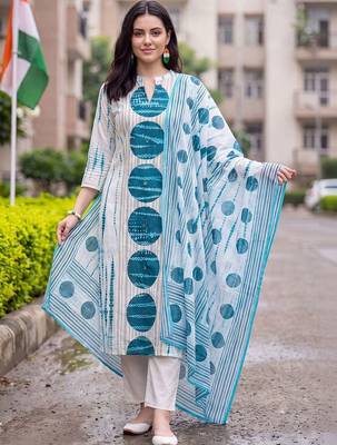 women dyed regular cotton kurta with trousers & with dupatta 1