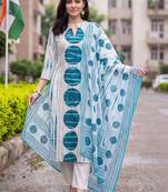 women dyed regular cotton kurta with trousers & with dupatta