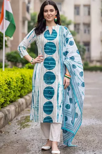 women dyed regular cotton kurta with trousers & with dupatta