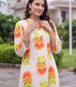 women printed regular cotton kurta with trousers