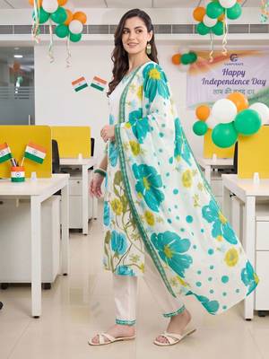 women floral printed regular cotton kurta with trousers & with dupatta 3