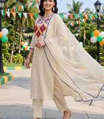 women ethnic motifs embroidered regular thread work liva kurta with trousers & with dupatta