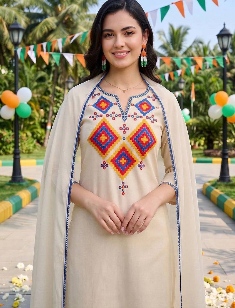 women ethnic motifs embroidered regular thread work liva kurta with trousers & with dupatta
