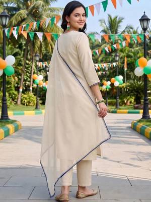 women ethnic motifs embroidered regular thread work liva kurta with trousers & with dupatta 4