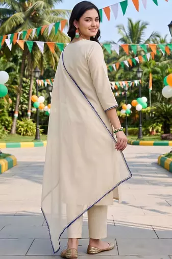 women ethnic motifs embroidered regular thread work liva kurta with trousers & with dupatta