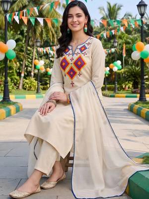 women ethnic motifs embroidered regular thread work liva kurta with trousers & with dupatta 5