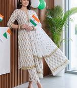 women ethnic motifs printed regular cotton kurta with trousers & with dupatta