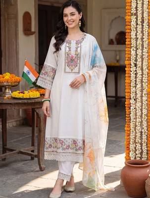 women floral embroidered regular thread work liva kurta with trousers & with dupatta 6