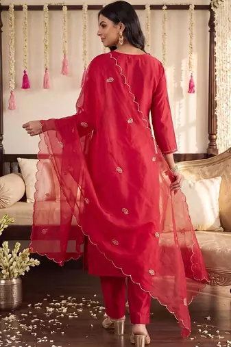women ethnic motifs embroidered regular thread work kurta with trousers & with dupatta