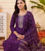 women ethnic regular thread work kurta with trousers & with dupatta