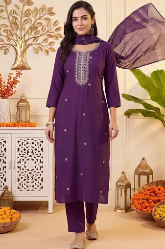 women ethnic regular thread work kurta with trousers & with dupatta