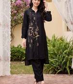 women ethnic motifs embroidered regular thread work kurta with trousers
