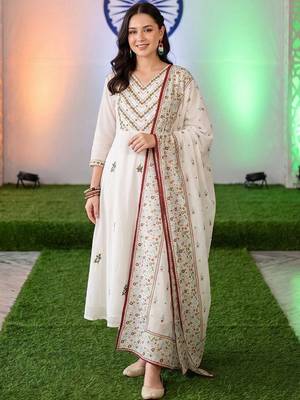 women ethnic motifs embroidered regular thread work cotton kurta with trousers & with dupatta 6