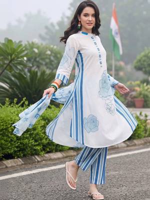 women floral printed regular cotton kurta with trousers & with dupatta 1