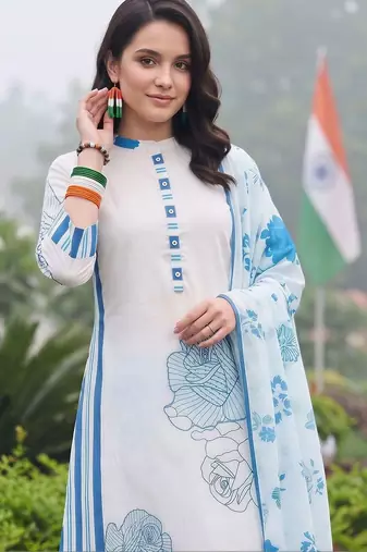 women floral printed regular cotton kurta with trousers & with dupatta