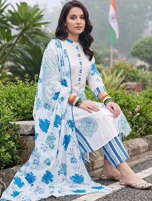 women floral printed regular cotton kurta with trousers & with dupatta 5