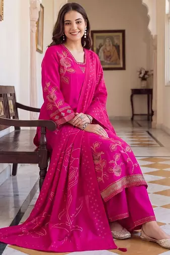 women floral printed regular kurta with palazzos & with dupatta