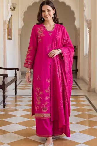 women floral printed regular kurta with palazzos & with dupatta